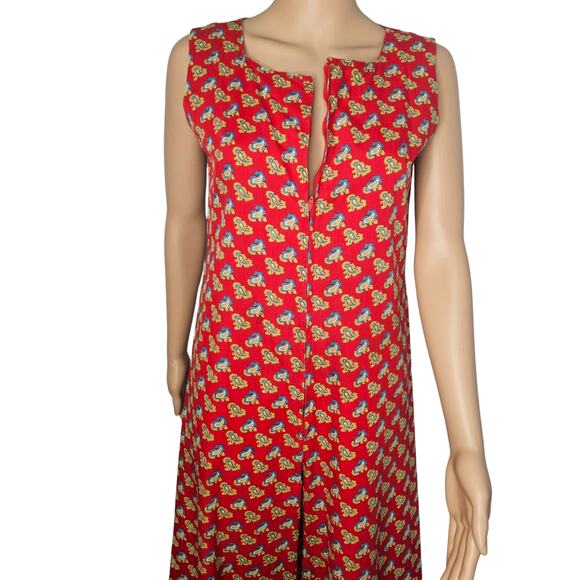 1970s Red Fluer De Lis Sleeveless Zip Up Wide Culotte Legs Romper Size Small - Picture 2 of 8